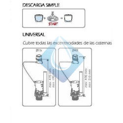 Mecanismo descargador cisterna un pulsador Compacto, descarga simple