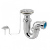 Sifón curvo con válvula lavabo-bidé.  Metalizado ABS/LAT./AC. INOX