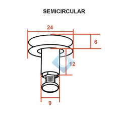 Rodamiento mampara Semicircular 24 mm Ref: M007 dimensiones