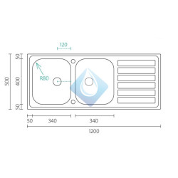 Fregadero Acero Inoxidable dos senos más escurridor  BALANCE 120