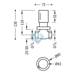 Llave de paso empotrada 3/4" (Medidas)