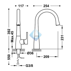 Grifo electrónico para cocina TRES (Medidas)