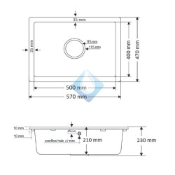 Fregadero un seno para mueble de 60 (Medidas)