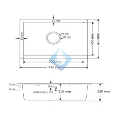 Fregadero un seno 70 Solid Surface (Medidas)