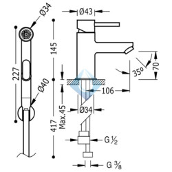 Grifo monomando para lavabo con ducha para inodoro (Medidas)