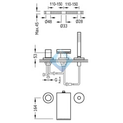 Grifo monomando para borde de bañera TRES (Medidas)