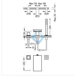 Grifo monomando para borde de bañera CUADRO-TRES (Medidas)