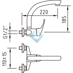 Grifo monomando cocina mural (Medidas)