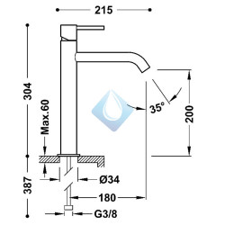 Grifo monomando alto para lavabo (Medidas)