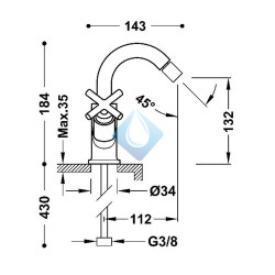 Grifo bimando para bidé (Medidas)