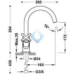 Grifo alto bimando lavabo (Medidas)