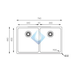 Fregadero dos senos INOX (Medidas)