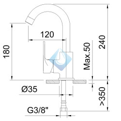 Grifo de lavabo monomando 180mm 5l/min caño tubo Rocket Cold Open (Medidas)