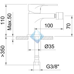 Grifo de bidé monomando 70mm 5l/min Rocket  (Medidas)