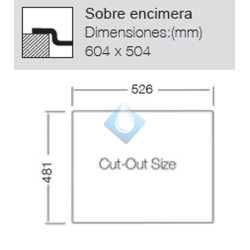 Fregadero acero inoxidable 55cm sobre encimera