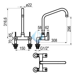 Grifo fregadero bimando encimera industrial