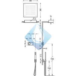 Kit electrónico de ducha termostático empotrado · Rociador ducha INOX a techo 380x380 