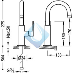 Monomando lavabo LOFT-TRES con acabado ámbar